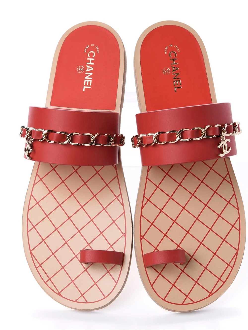 CHANEL NIB Red Toe Ring Flat